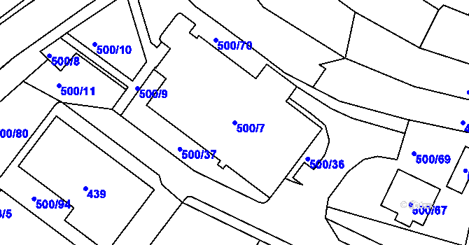 Parcela st. 500/7 v KÚ Bylnice, Katastrální mapa