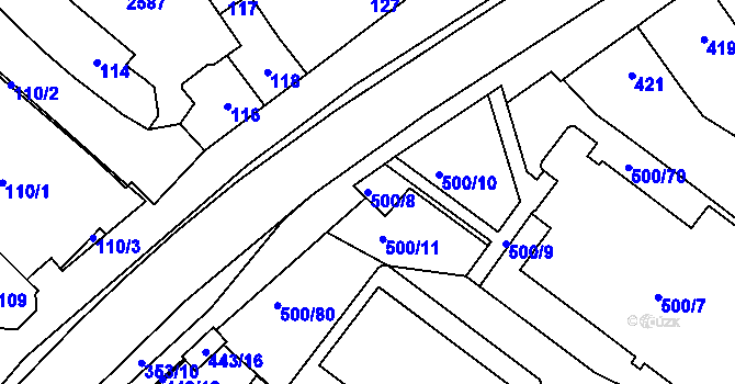 Parcela st. 500/8 v KÚ Bylnice, Katastrální mapa