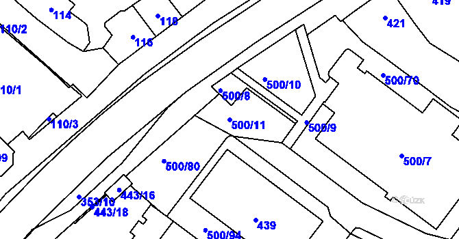 Parcela st. 500/11 v KÚ Bylnice, Katastrální mapa