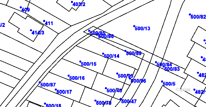 Parcela st. 500/14 v KÚ Bylnice, Katastrální mapa