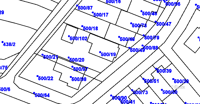 Parcela st. 500/19 v KÚ Bylnice, Katastrální mapa