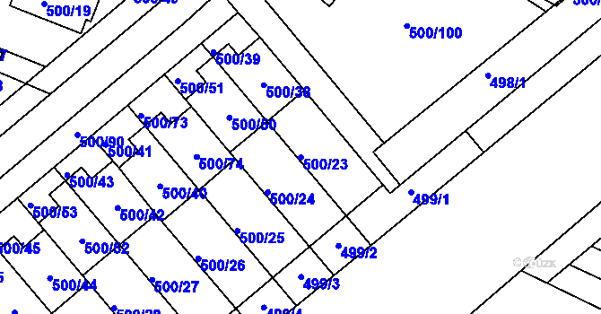 Parcela st. 500/23 v KÚ Bylnice, Katastrální mapa