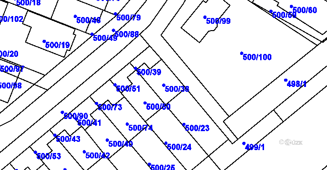 Parcela st. 500/38 v KÚ Bylnice, Katastrální mapa