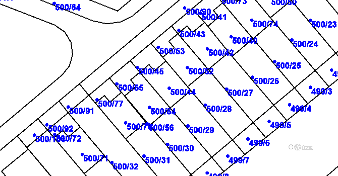 Parcela st. 500/44 v KÚ Bylnice, Katastrální mapa