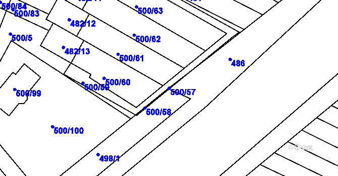 Parcela st. 500/57 v KÚ Bylnice, Katastrální mapa