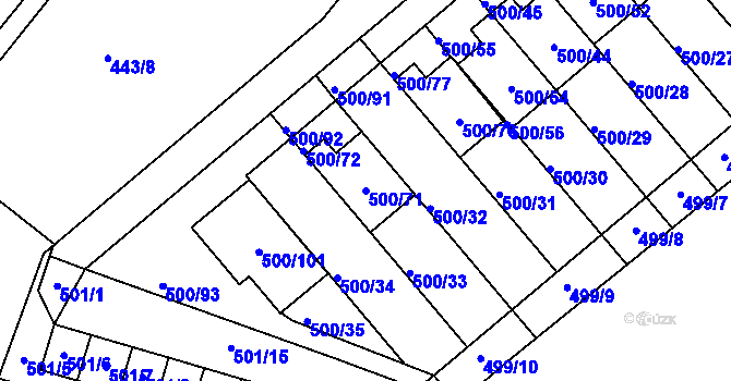 Parcela st. 500/71 v KÚ Bylnice, Katastrální mapa