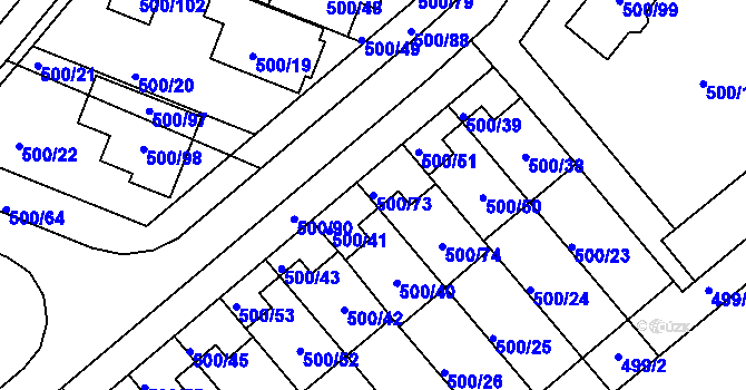 Parcela st. 500/73 v KÚ Bylnice, Katastrální mapa