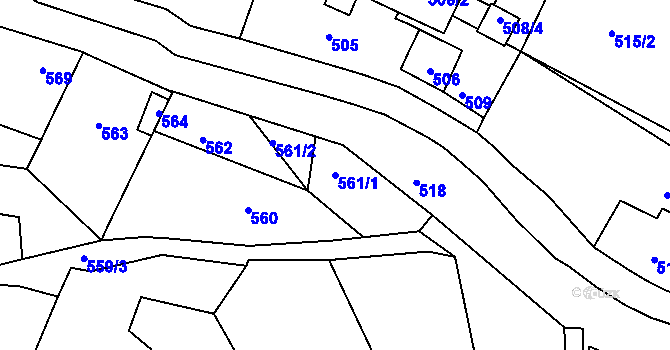 Parcela st. 561/1 v KÚ Bylnice, Katastrální mapa