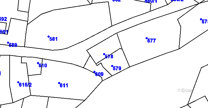 Parcela st. 578 v KÚ Bylnice, Katastrální mapa