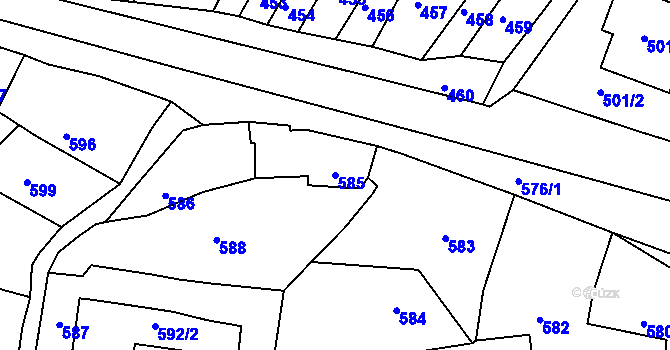 Parcela st. 585 v KÚ Bylnice, Katastrální mapa