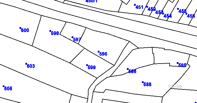 Parcela st. 596 v KÚ Bylnice, Katastrální mapa