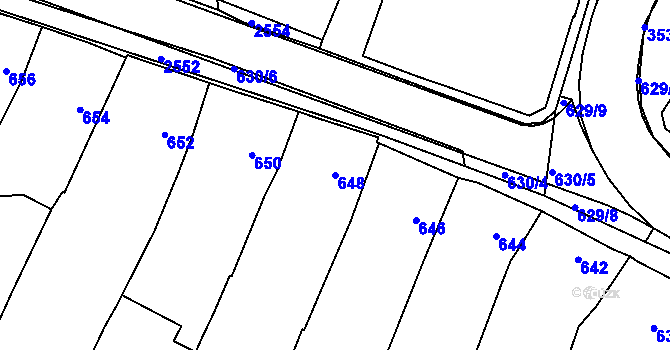 Parcela st. 648 v KÚ Bylnice, Katastrální mapa