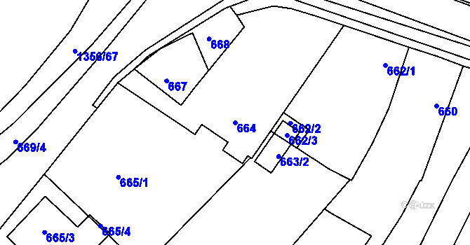Parcela st. 664 v KÚ Bylnice, Katastrální mapa