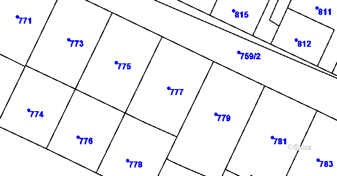 Parcela st. 777 v KÚ Bylnice, Katastrální mapa