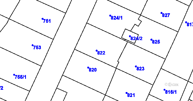 Parcela st. 822 v KÚ Bylnice, Katastrální mapa