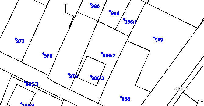 Parcela st. 986/2 v KÚ Bylnice, Katastrální mapa