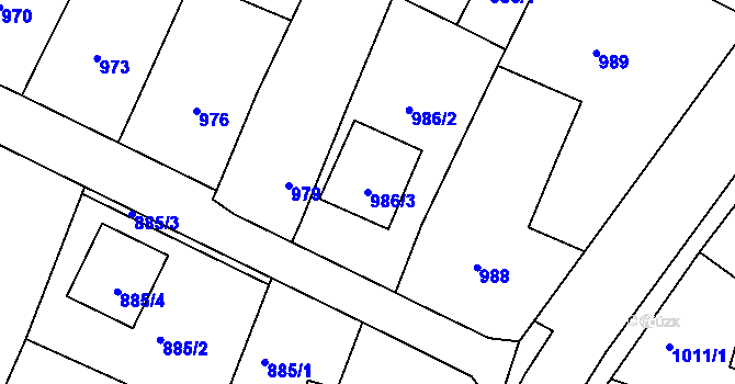 Parcela st. 986/3 v KÚ Bylnice, Katastrální mapa