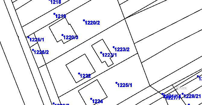 Parcela st. 1223/1 v KÚ Bylnice, Katastrální mapa