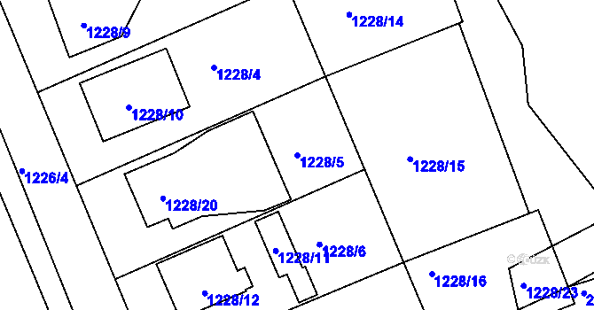 Parcela st. 1228/5 v KÚ Bylnice, Katastrální mapa