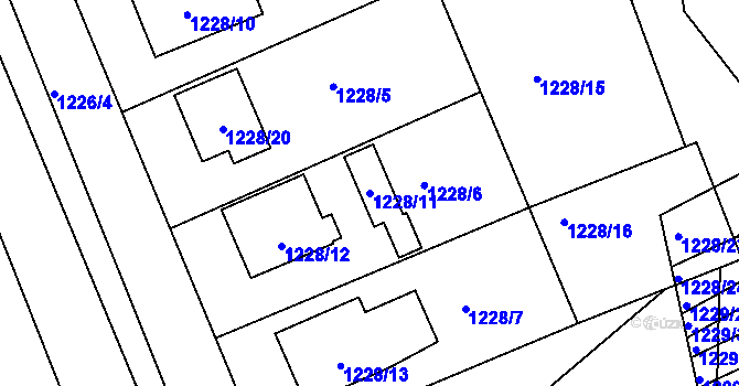 Parcela st. 1228/11 v KÚ Bylnice, Katastrální mapa