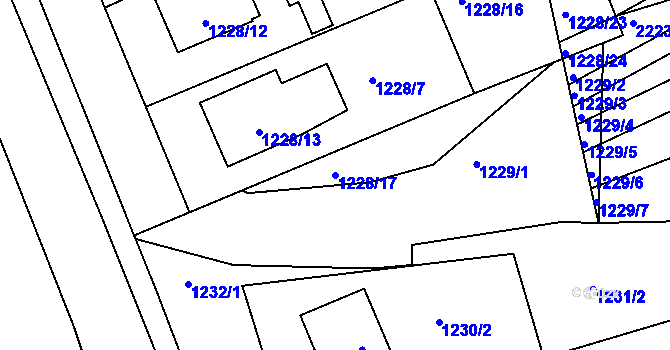 Parcela st. 1228/17 v KÚ Bylnice, Katastrální mapa