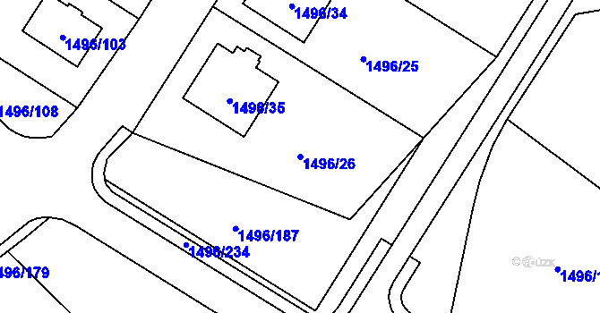 Parcela st. 1496/26 v KÚ Bylnice, Katastrální mapa