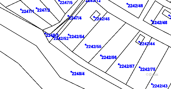 Parcela st. 2242/55 v KÚ Bylnice, Katastrální mapa