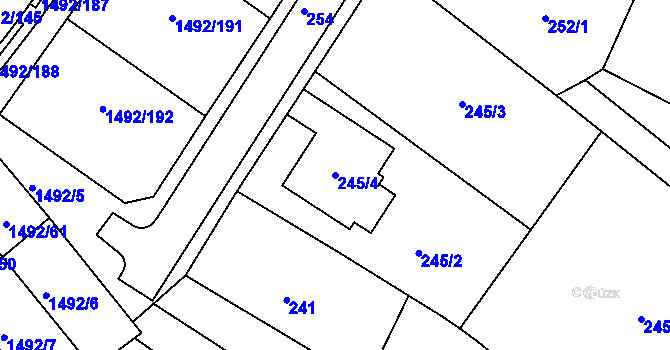 Parcela st. 245/4 v KÚ Bylnice, Katastrální mapa