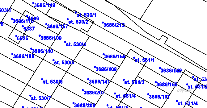 Parcela st. 3686/156 v KÚ Brumovice, Katastrální mapa