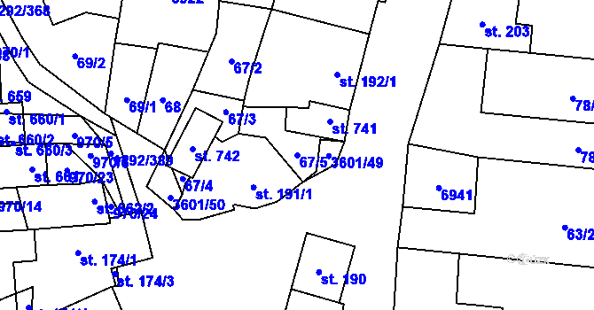 Parcela st. 67/5 v KÚ Brumovice, Katastrální mapa
