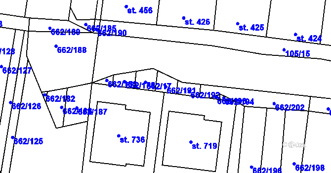 Parcela st. 662/191 v KÚ Brumovice, Katastrální mapa