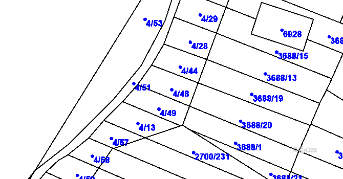 Parcela st. 4/48 v KÚ Brumovice, Katastrální mapa