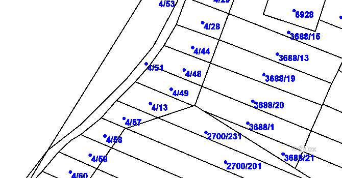Parcela st. 4/49 v KÚ Brumovice, Katastrální mapa