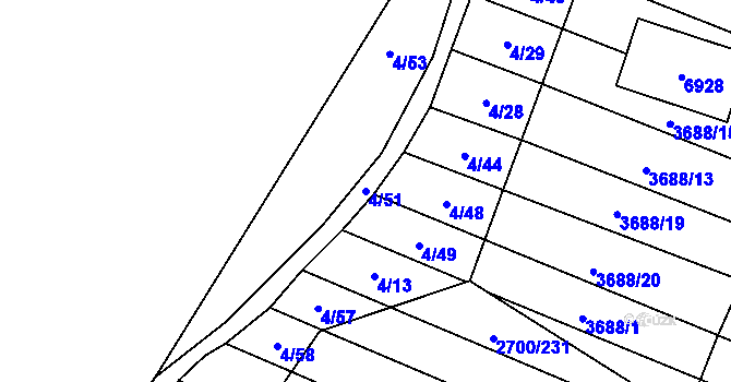 Parcela st. 4/51 v KÚ Brumovice, Katastrální mapa
