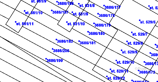 Parcela st. 3686/181 v KÚ Brumovice, Katastrální mapa
