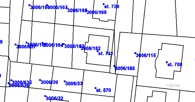 Parcela st. 721 v KÚ Brumovice, Katastrální mapa