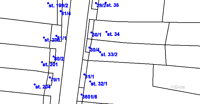 Parcela st. 33/2 v KÚ Brumovice, Katastrální mapa