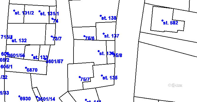 Parcela st. 136 v KÚ Brumovice, Katastrální mapa