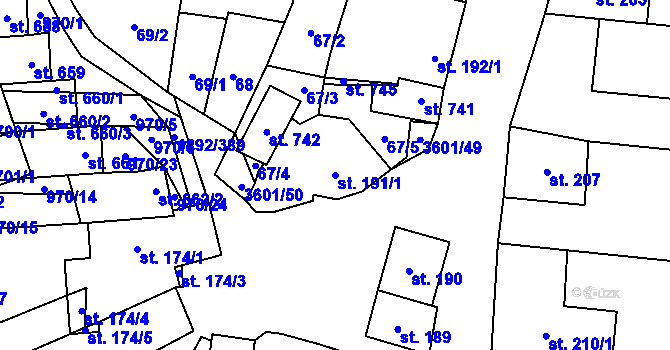 Parcela st. 191/1 v KÚ Brumovice, Katastrální mapa