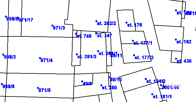 Parcela st. 281/1 v KÚ Brumovice, Katastrální mapa