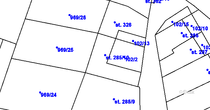 Parcela st. 285/10 v KÚ Brumovice, Katastrální mapa