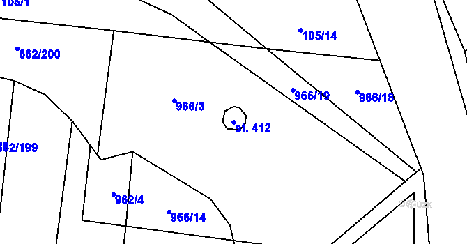 Parcela st. 412 v KÚ Brumovice, Katastrální mapa