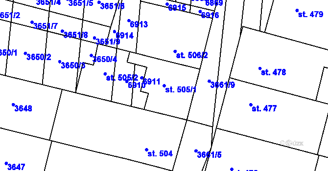 Parcela st. 505/1 v KÚ Brumovice, Katastrální mapa