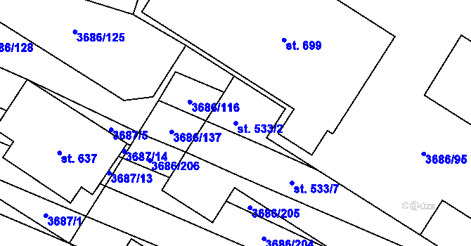 Parcela st. 533/2 v KÚ Brumovice, Katastrální mapa