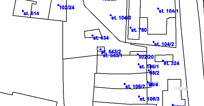 Parcela st. 543/1 v KÚ Brumovice, Katastrální mapa