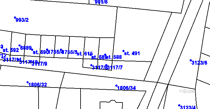 Parcela st. 588 v KÚ Brumovice, Katastrální mapa