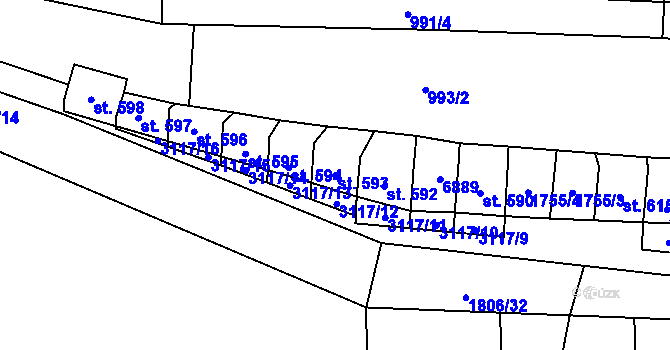 Parcela st. 593 v KÚ Brumovice, Katastrální mapa