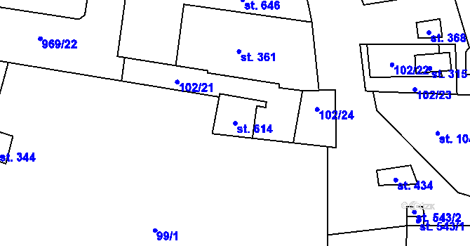 Parcela st. 614 v KÚ Brumovice, Katastrální mapa