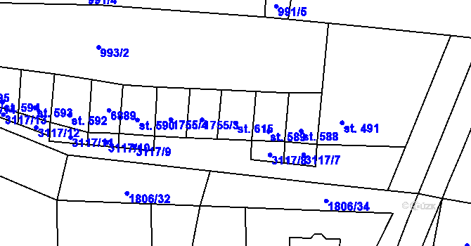 Parcela st. 615 v KÚ Brumovice, Katastrální mapa