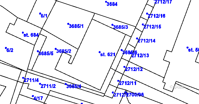 Parcela st. 621 v KÚ Brumovice, Katastrální mapa
